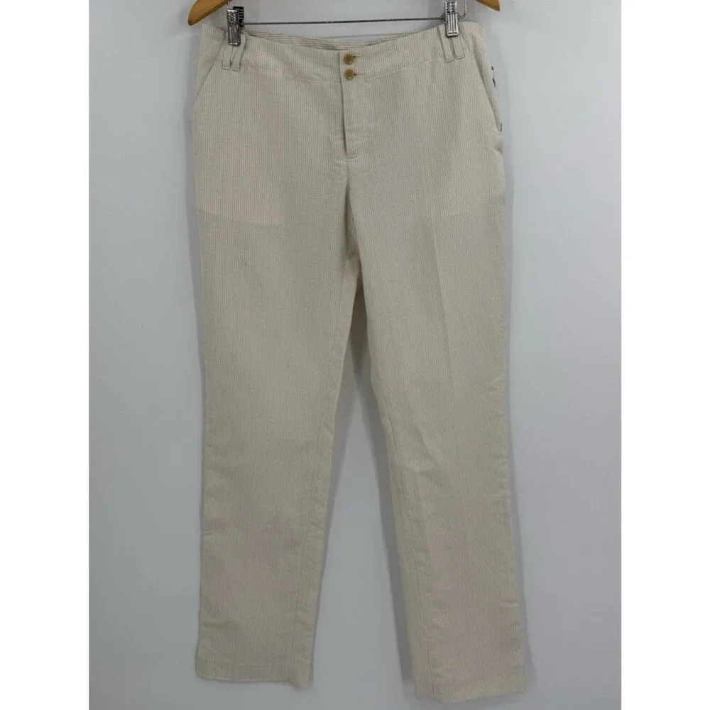 ✦NWT Banana Republic Ryan Fit Pinstripe Silk Linen Trousers | Cream | 10
